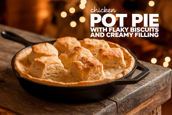 Chicken Pot Pie with Flaky Biscuits and Creamy Filling