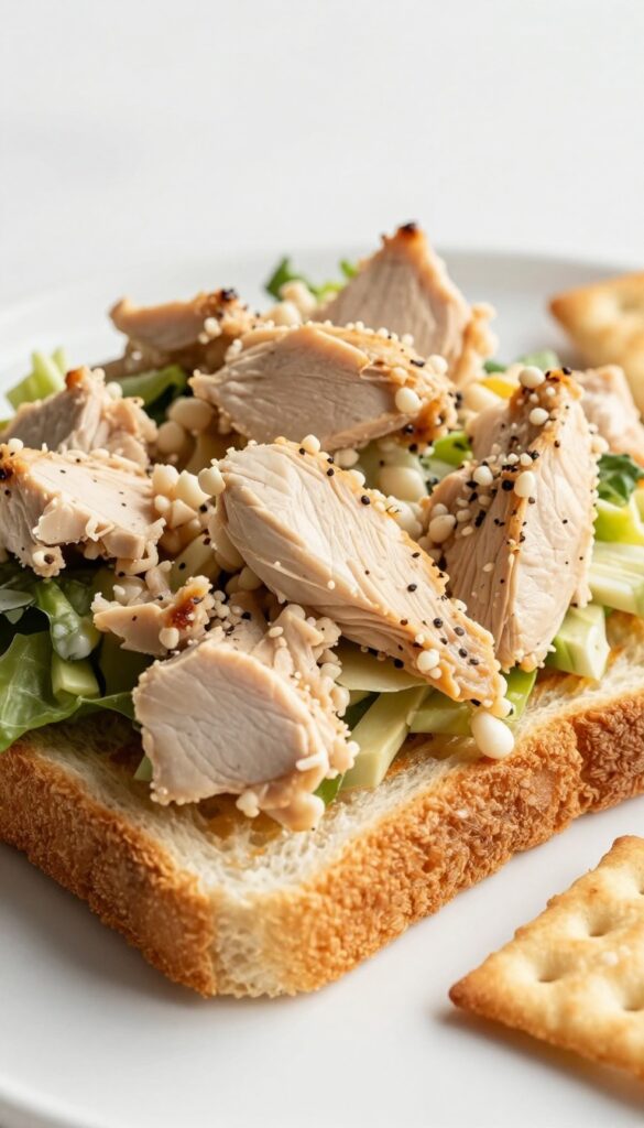 Chicken salad on toasted bread with crackers