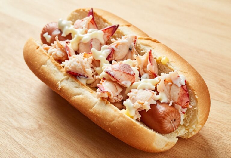 Classic lobster roll with butter-toasted bun and fresh lobster meat