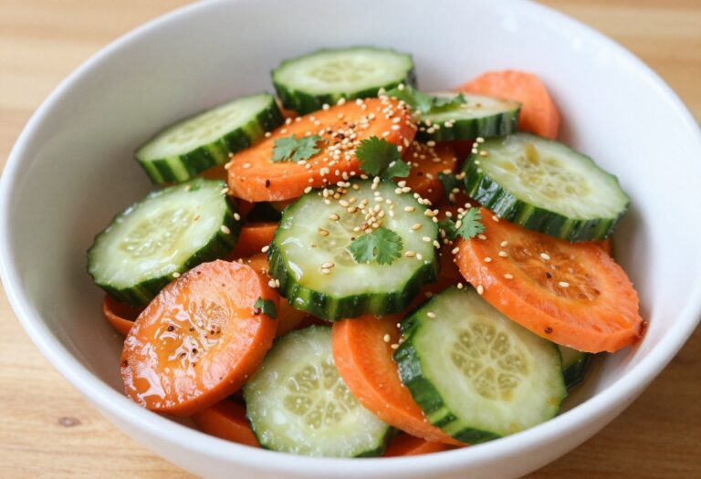 Cucumber carrot salad with sesame dressing in a bowl