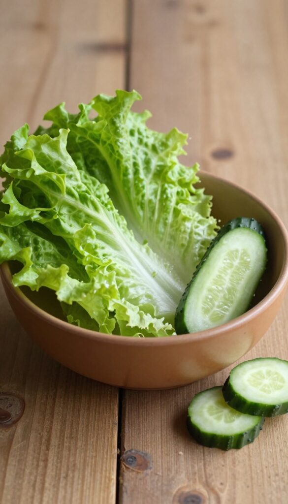 Low carb chicken salad served with lettuce wraps and cucumber slices