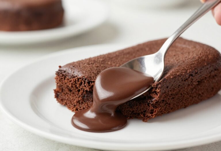 Keto chocolate lava cake with molten center on a white plate