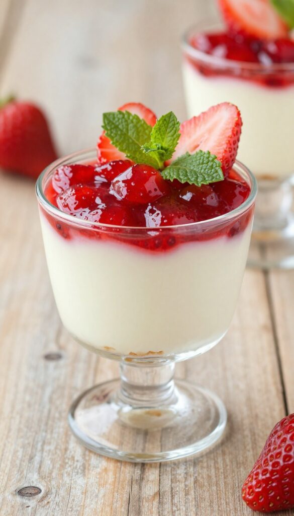 Layered strawberry cheesecake parfait cups with pecan crust, creamy filling, and strawberry chia jam
