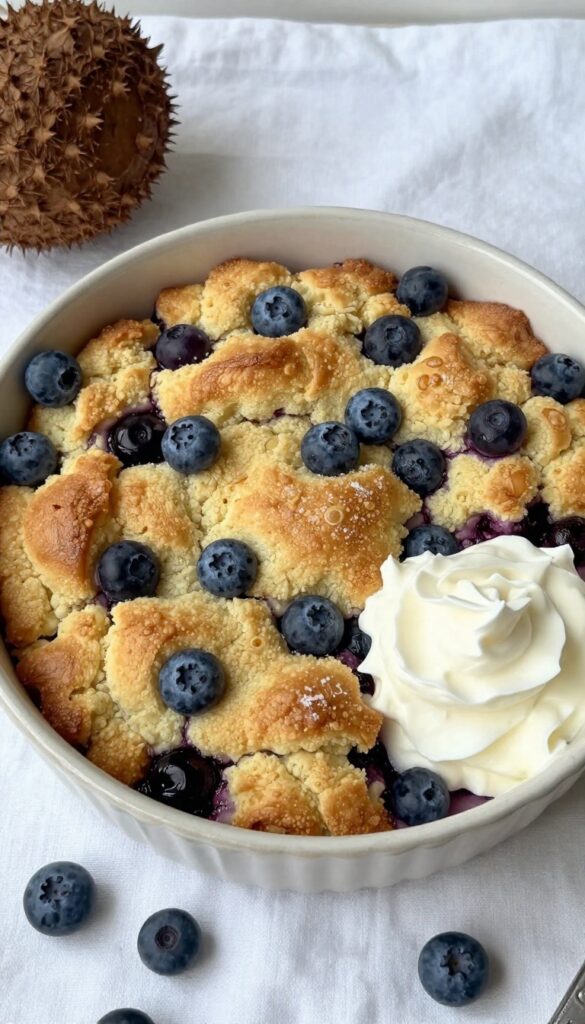 Vegan gluten free blueberry cobbler with coconut cream biscuit topping