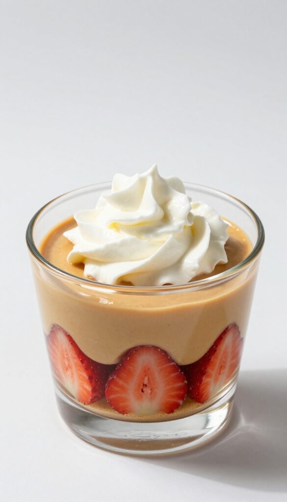 Keto almond flour shortcake cup with strawberries and whipped cream