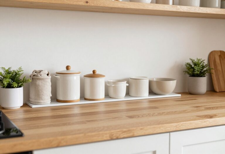 Cozy organized kitchen with gadgets on magnetic strip and in canisters