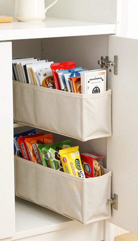 Over-the-door rack for lightweight staples in a pantry