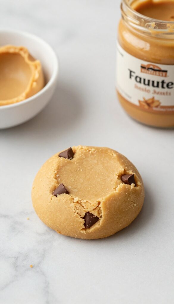 Hand rolling a keto peanut butter cookie dough bite on marble countertop
