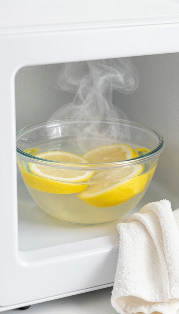 Steam cleaning a microwave with lemon water