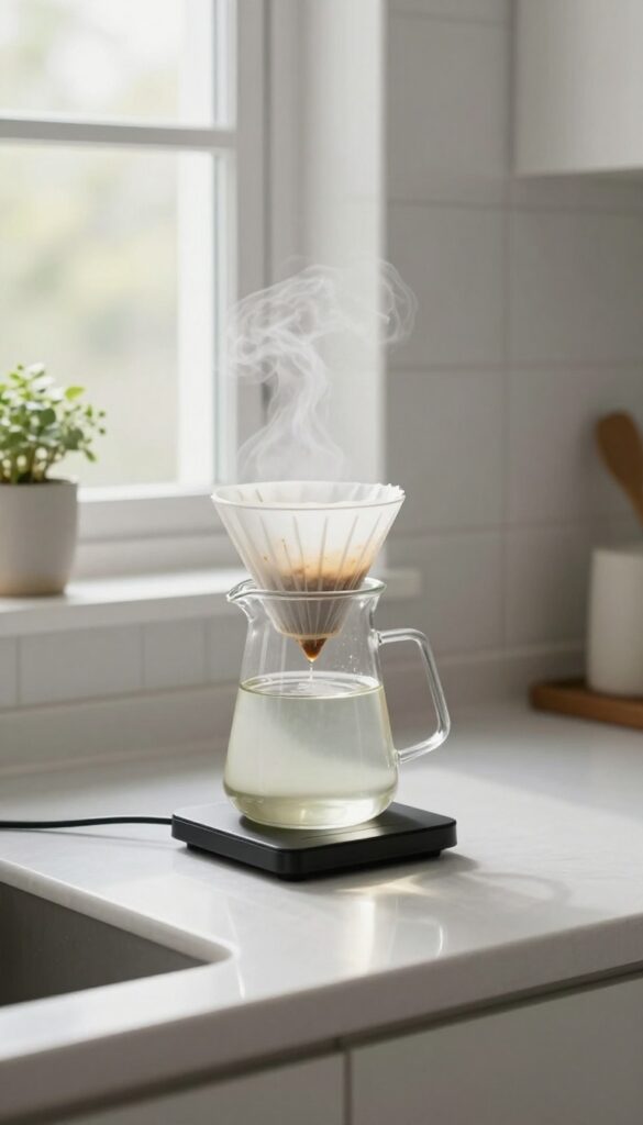 Coffee maker brewing vinegar solution for cleaning