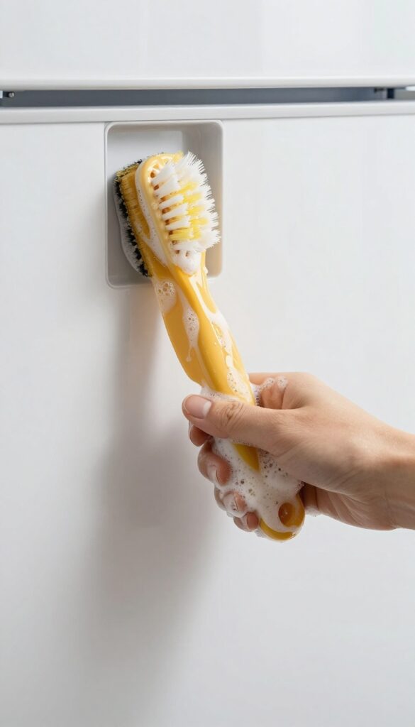Cleaning refrigerator door seal with toothbrush