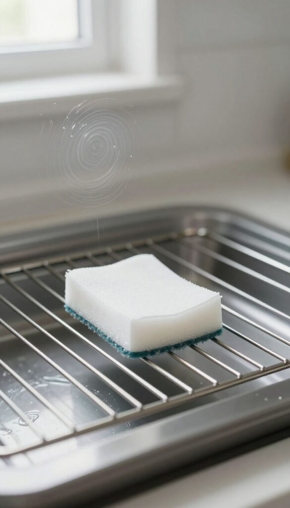 Magic Eraser cleaning light grease film inside oven