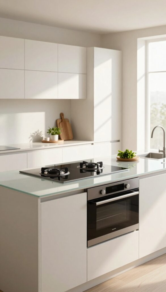 Tiny kitchen featuring a two-burner induction cooktop and compact convection oven on a clean countertop
