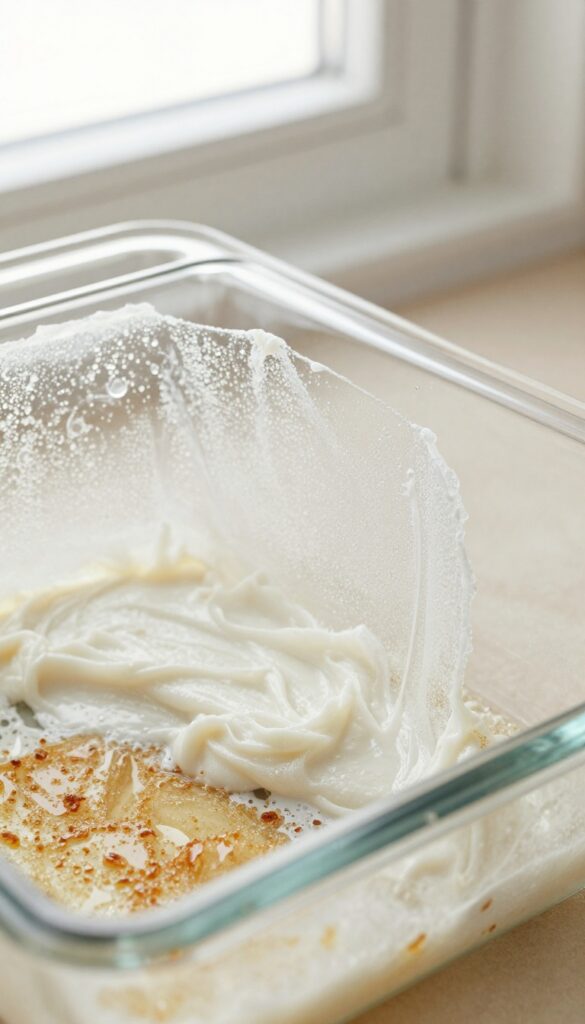 Cream of tartar and hydrogen peroxide paste applied to burnt spills on an oven door