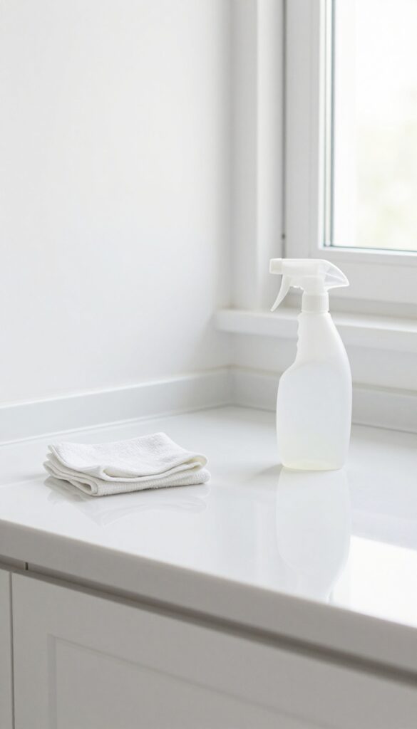 Clean oven interior with microfiber cloth and spray bottle of vinegar solution