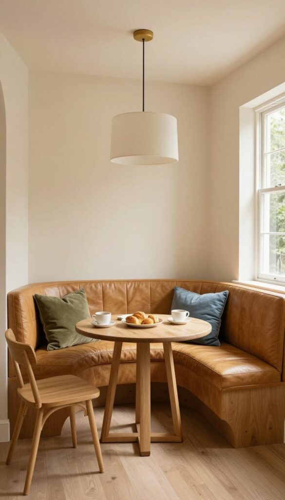 Cozy breakfast nook with built-in banquette in a kitchen alcove