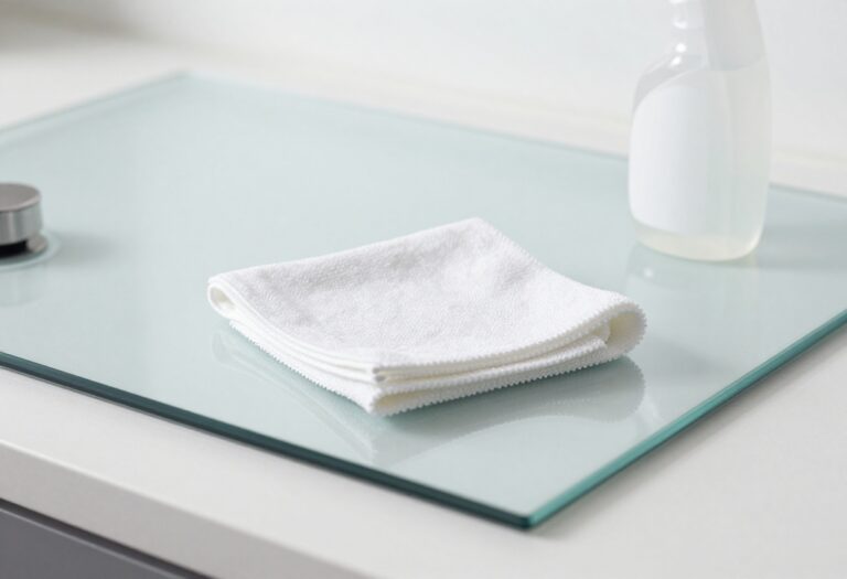 Clean glass stove top with cleaning supplies