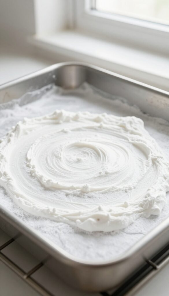 Applying baking soda paste to oven interior surfaces for cleaning baked-on messes
