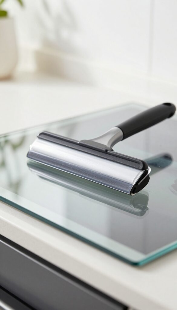 A squeegee on a streak-free oven door glass