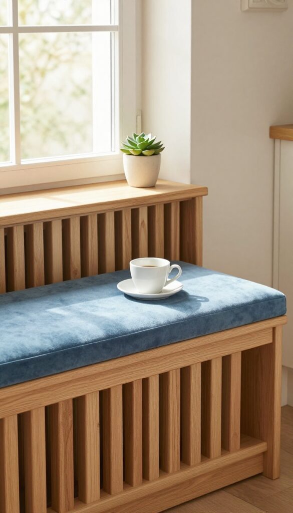 Kitchen with radiator bench and cushioned seat under window