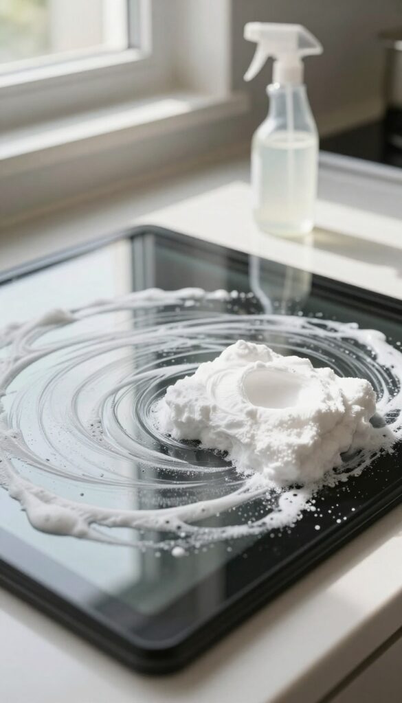 Cleaning oven door glass with baking soda paste