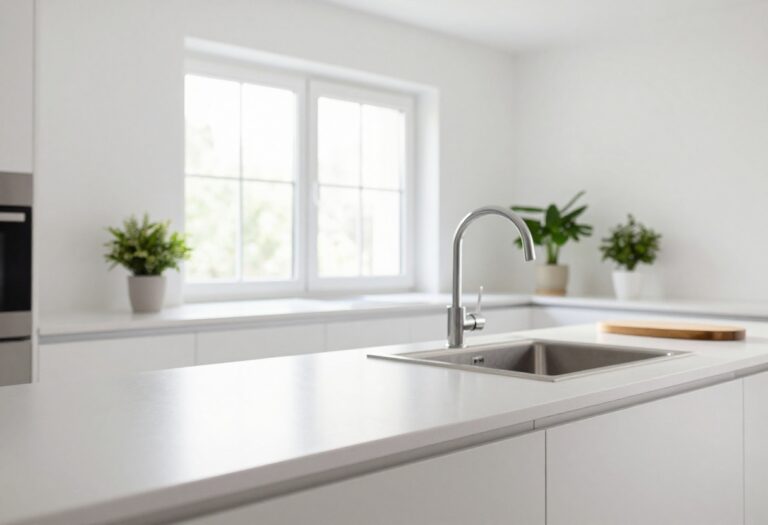 Clean kitchen with organized countertops and natural light