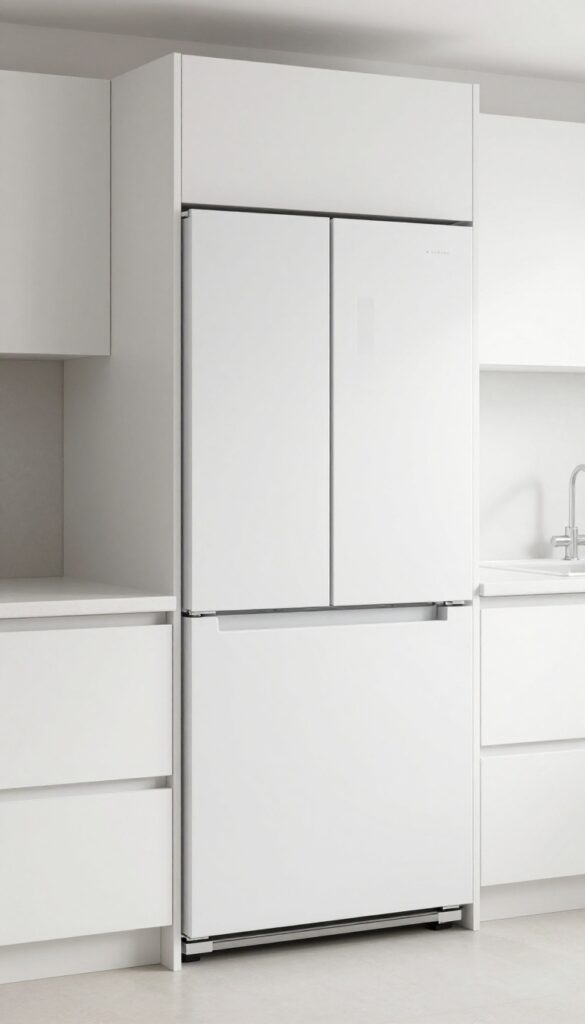 Slim integrated appliances flush with cabinetry in a bright, modern kitchen