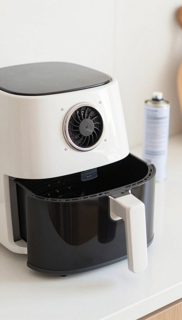 Cleaning air fryer fan with compressed air