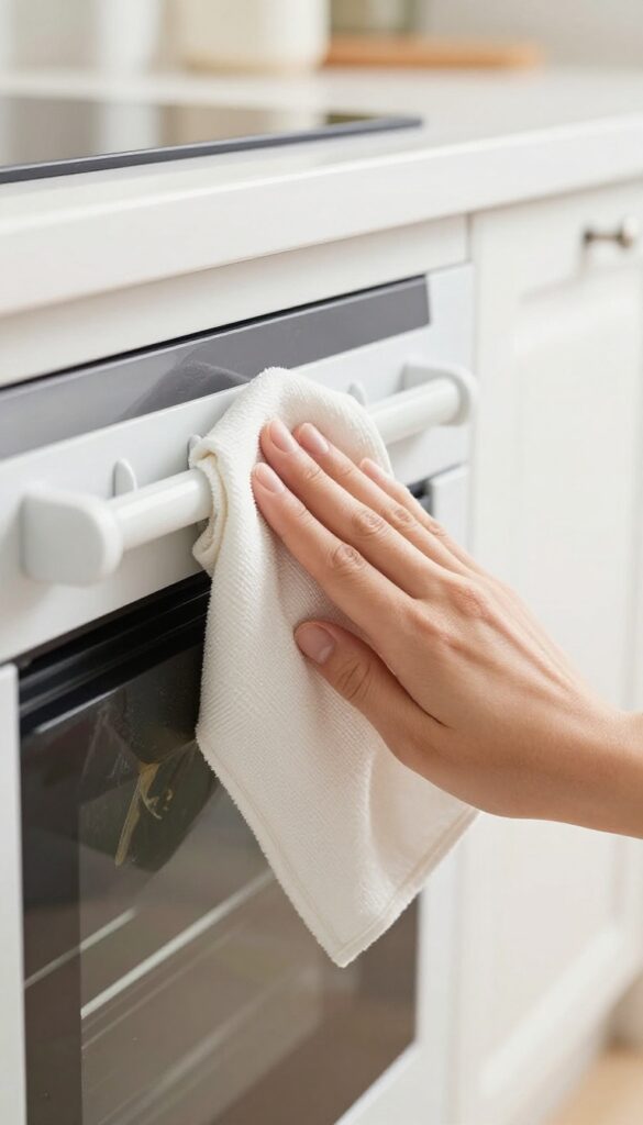 Cleaning the oven door gasket with a soft cloth
