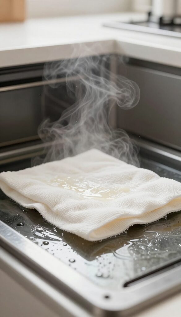 Dryer sheet placed on greasy oven floor to lift grease