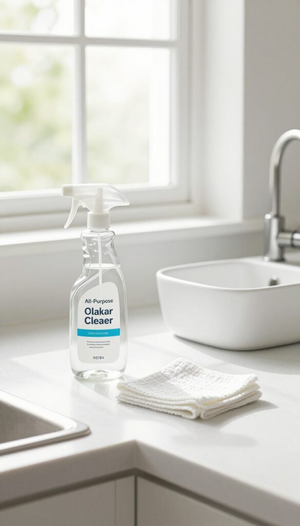 Spray bottle of all-purpose cleaner on a clean kitchen counter
