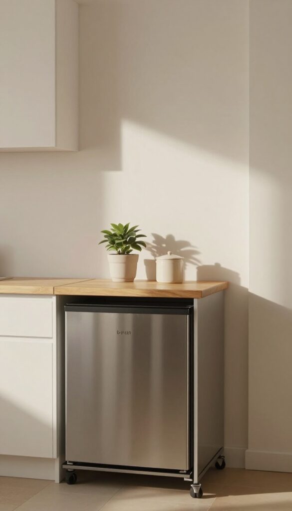 Rolling cart as mobile island in rental kitchen