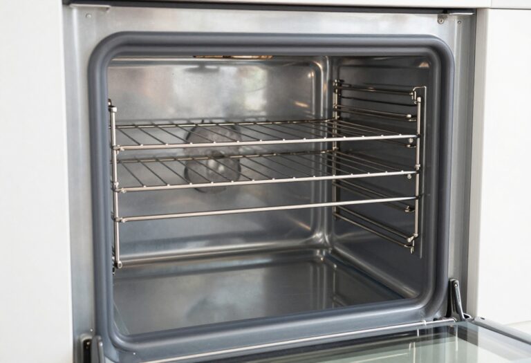 Clean oven interior with racks and baking sheet
