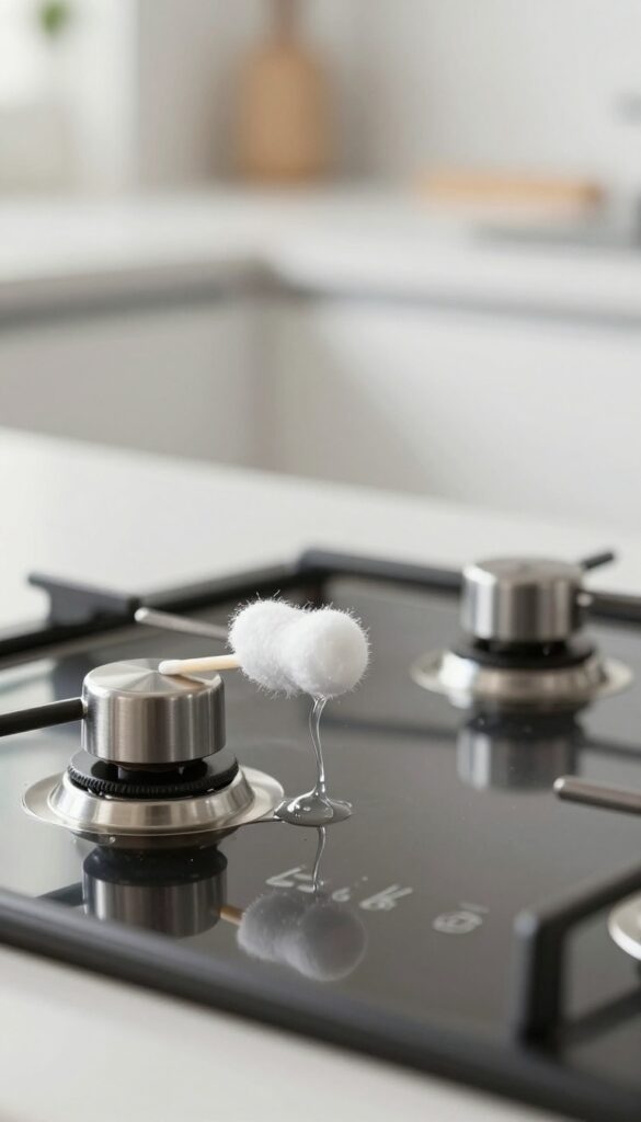 Cleaning stove control knobs with a Q-tip and rubbing alcohol