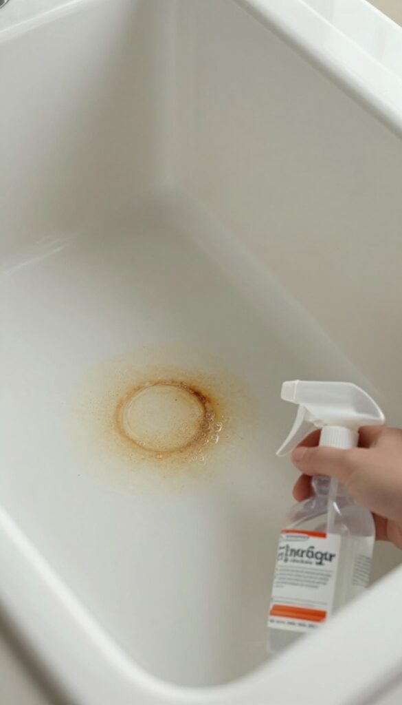 Hydrogen peroxide bubbling on a burnt stain inside a light-colored enamel oven