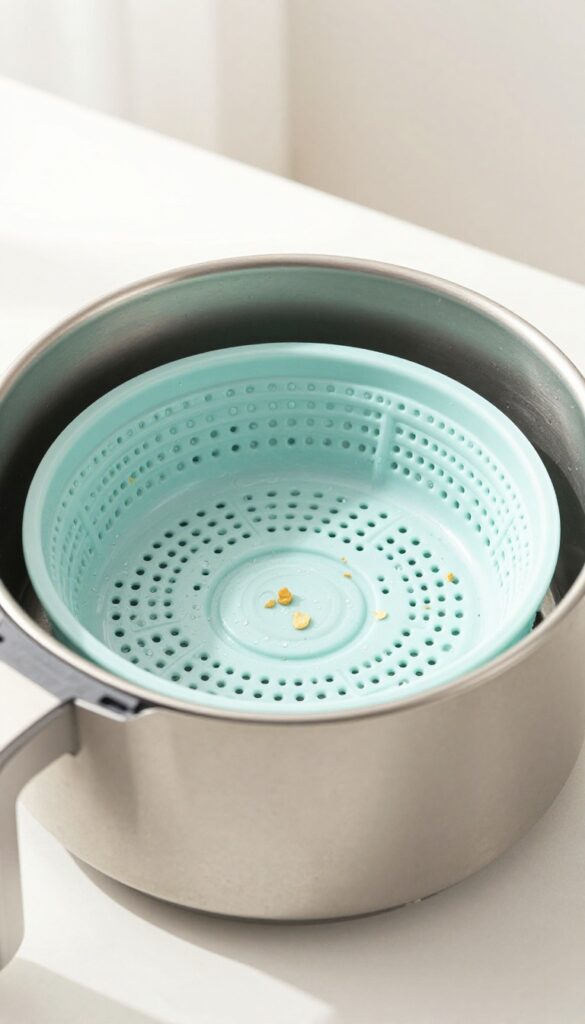 Air fryer basket with silicone liner catching grease and crumbs