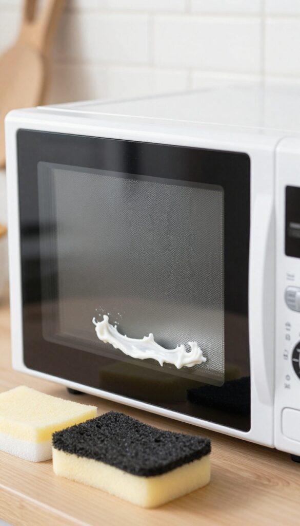 Applying baking soda paste to stubborn spots inside microwave