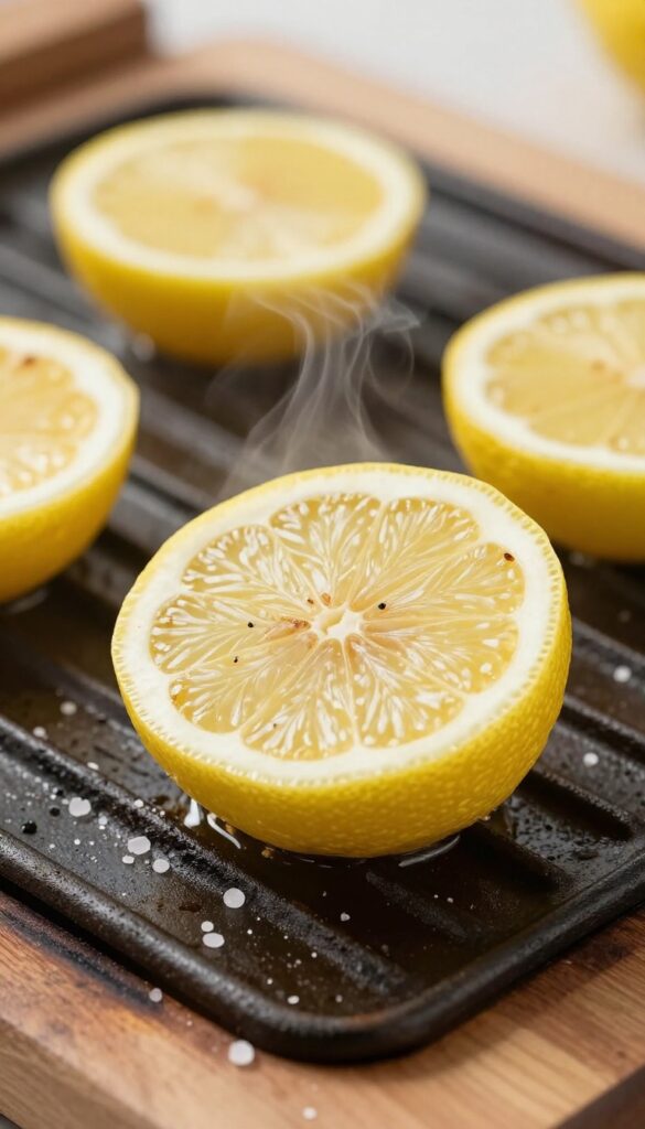 Lemon and salt rub on warm grill grates for natural cleaning