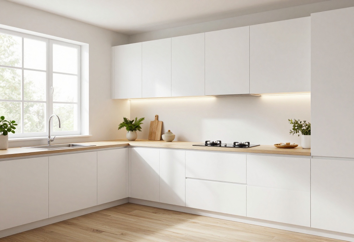 Modern kitchen with under-cabinet LED lighting highlighting countertop workspace