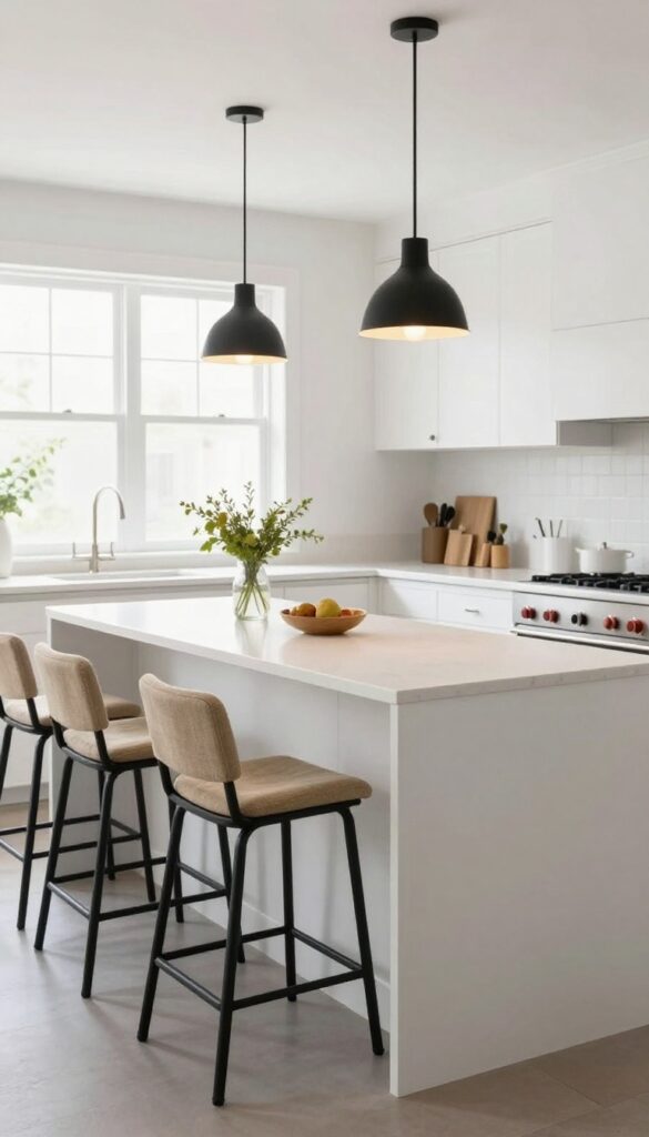 Modern kitchen island with integrated breakfast bar and comfortable stools