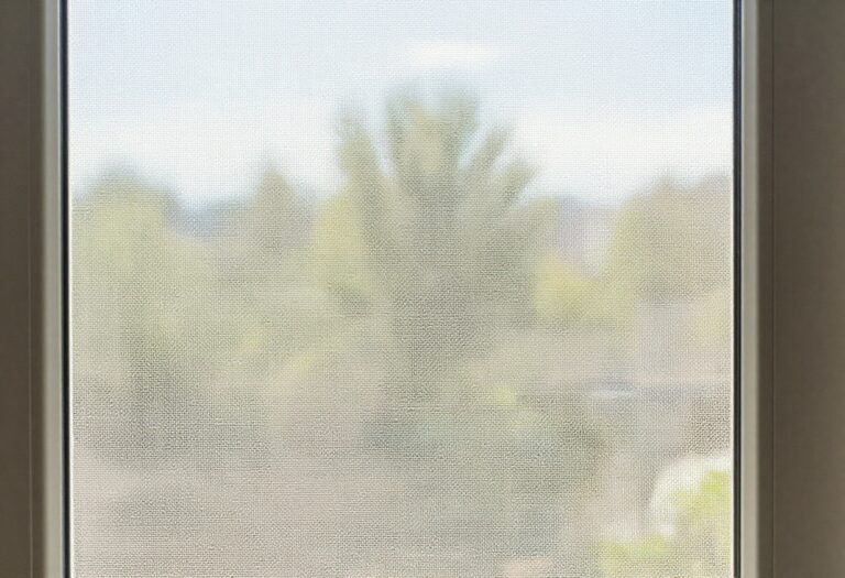 Clean window screen with sunlight shining through, free of dust and pollen.