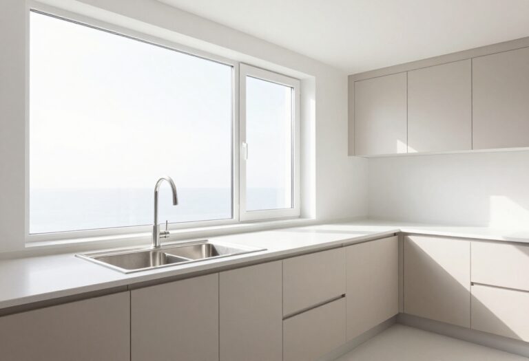 Bright clean kitchen with sunlight and organized countertops