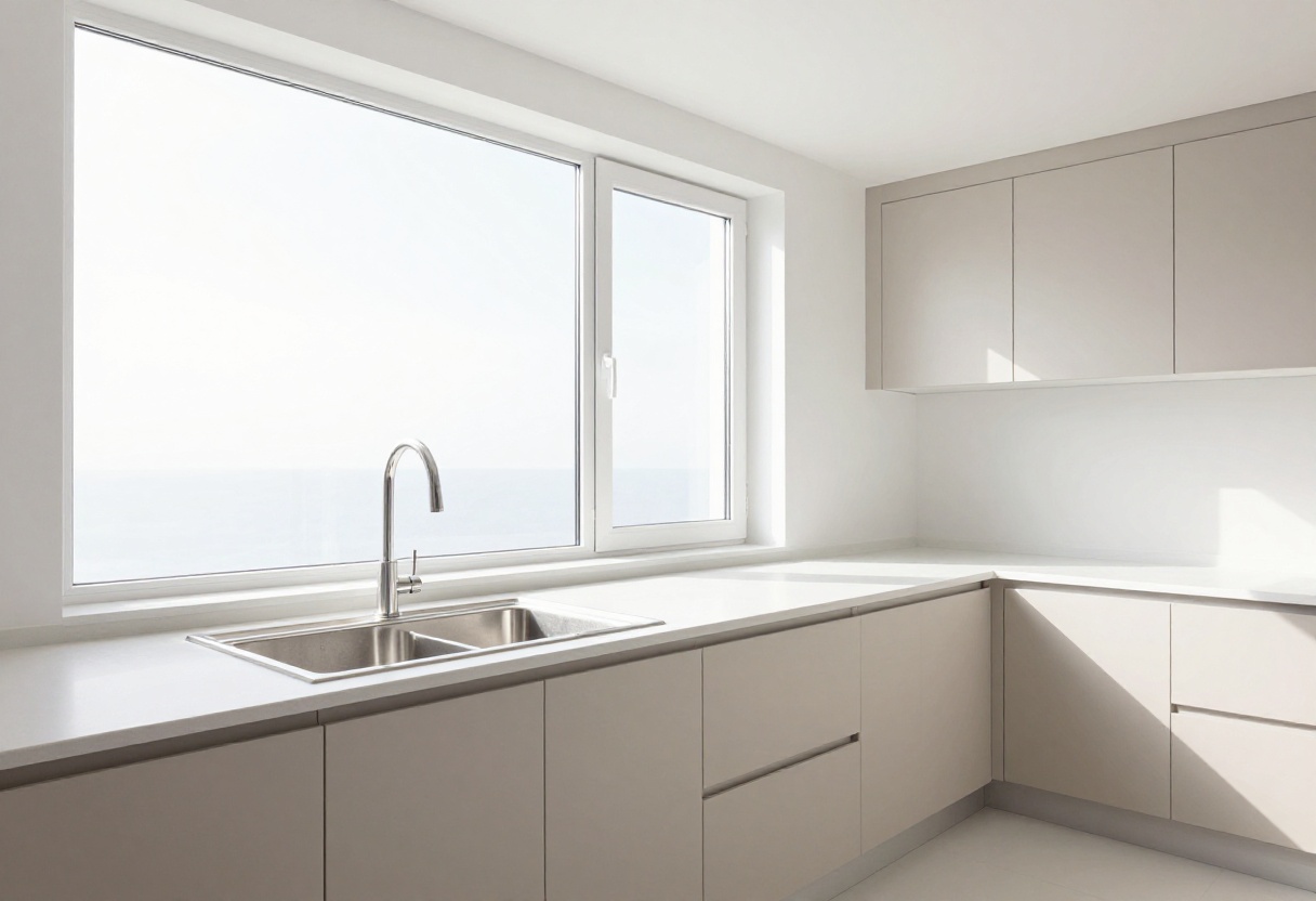 Bright clean kitchen with sunlight and organized countertops
