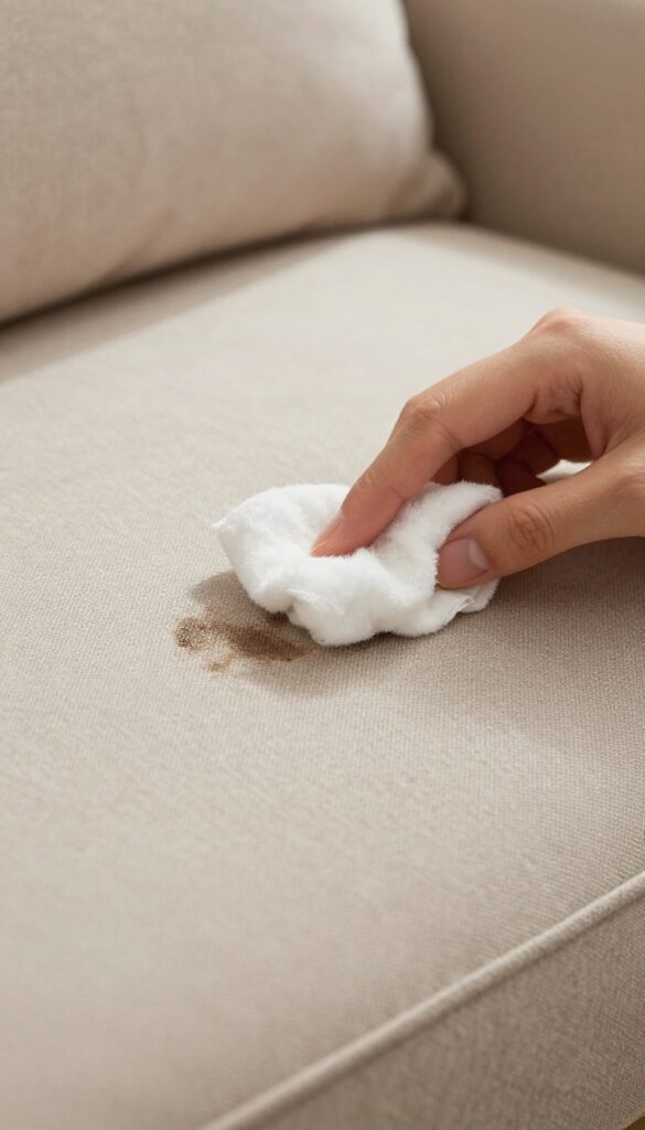 Cleaning ink stain from couch cushion with rubbing alcohol and cotton ball