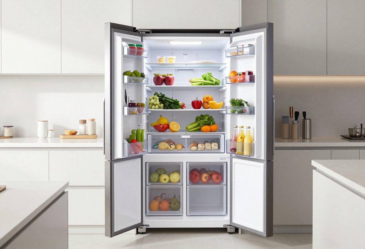 Samsung Bespoke fridge interior with organized food storage