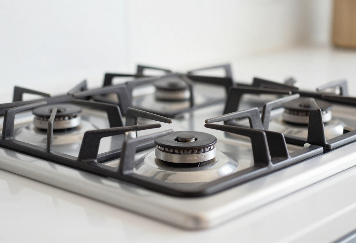 Clean gas stove grates on a modern stove top