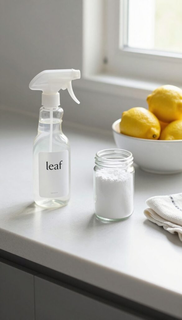 Eco-friendly cleaning supplies on a kitchen counter