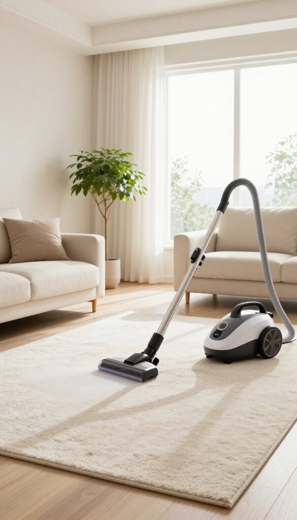 Steam cleaner deep cleaning a carpet in a sunlit living room