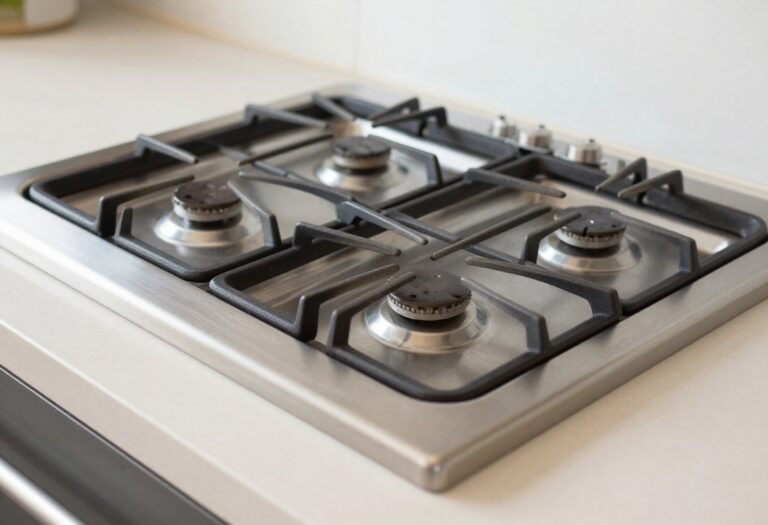 Sparkling clean stove grates on a kitchen countertop