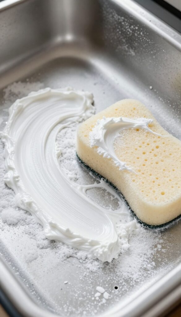 Salt and baking soda paste applied to greasy oven floor for cleaning